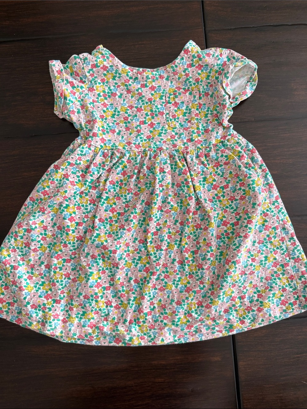 Mini Boden Floral Cotton Short Sleeve Dress — Pink, Green & Yellow